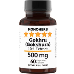 MONOHERB Gokhru extract bottle shows 500 mg strength for daily use.