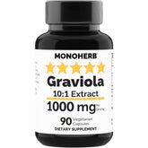 MONOHERB Graviola extract bottle shows 1000 mg strength for daily use.