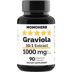 MONOHERB Graviola extract bottle shows 1000 mg strength for daily use.
