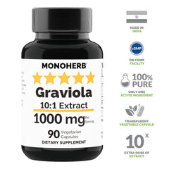 Close-up of MONOHERB Graviola extract label with a cGMP seal.