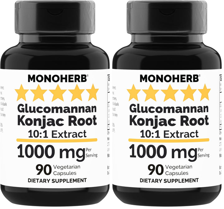 MONOHERB konjac glucomannan bottle 2-pack with easy-to-swallow capsules for daily fiber support.