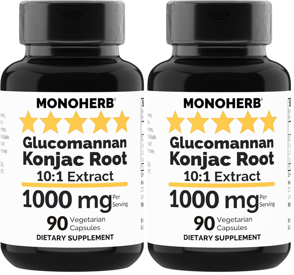 MONOHERB konjac glucomannan bottle 2-pack with easy-to-swallow capsules for daily fiber support.