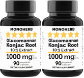 MONOHERB konjac glucomannan bottle 2-pack with easy-to-swallow capsules for daily fiber support.