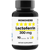 MONOHERB Lactoferrin capsules close-up showing 300 mg strength for daily support