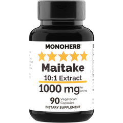 MONOHERB Maitake extract 1000mg bottle shows high-potency formula for daily support.