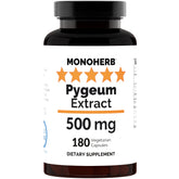 MONOHERB Pygeum Extract 500 mg bottle offers pure, high strength daily supplementation.