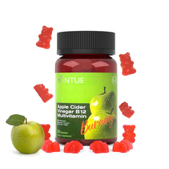 Montue Apple Cider Vinegar Gummies bottle label showing the 30-count package for daily wellness.