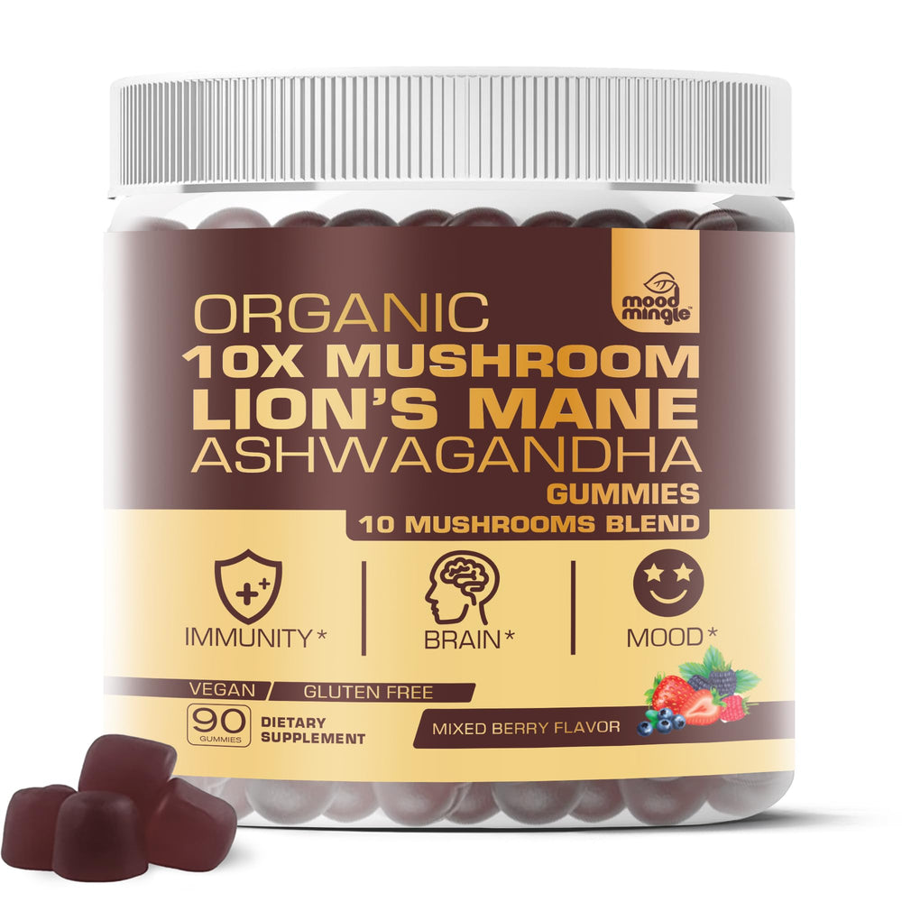 Mood Mingle Lions Mane Gummies bottle supports focus during study sessions.