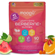 The Moogu Organics Berberine Mega Formula gummies bottle shows convenient daily on-the-go support.