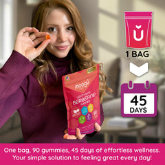 Moogu Organics Berberine Mega Formula gummies on-the-go pack enables easy daily routine.