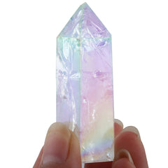 Mookaitedecor crystal wand with flat base for self-standing display.