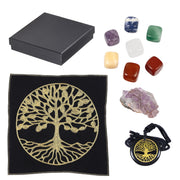 Mookaitedecor Healing Stones 7 Chakra Set arranged on an energy mat for meditation