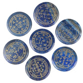 Mookaitedecor lapis lazuli palm stone with engraved Archangel symbol for meditation.