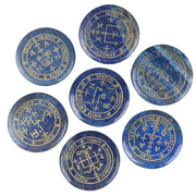 Mookaitedecor lapis lazuli palm stone with engraved Archangel symbol for meditation.