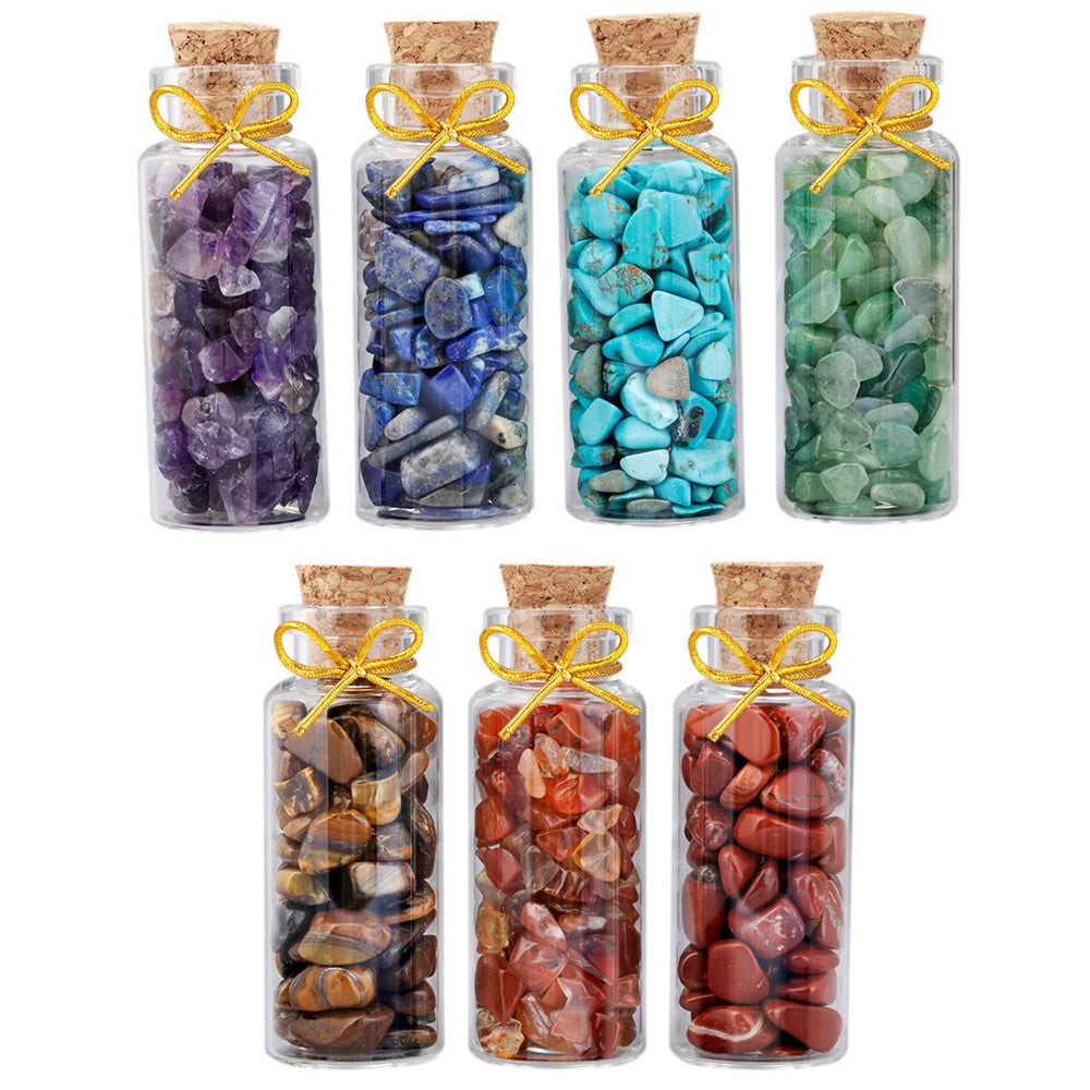 mookaitedecor mini glass wishing bottle with amethyst chips for meditation and chakra focus.