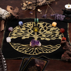Mookaitedecor Obsidian Pendant with Tree of Life on mat aids grounding practice