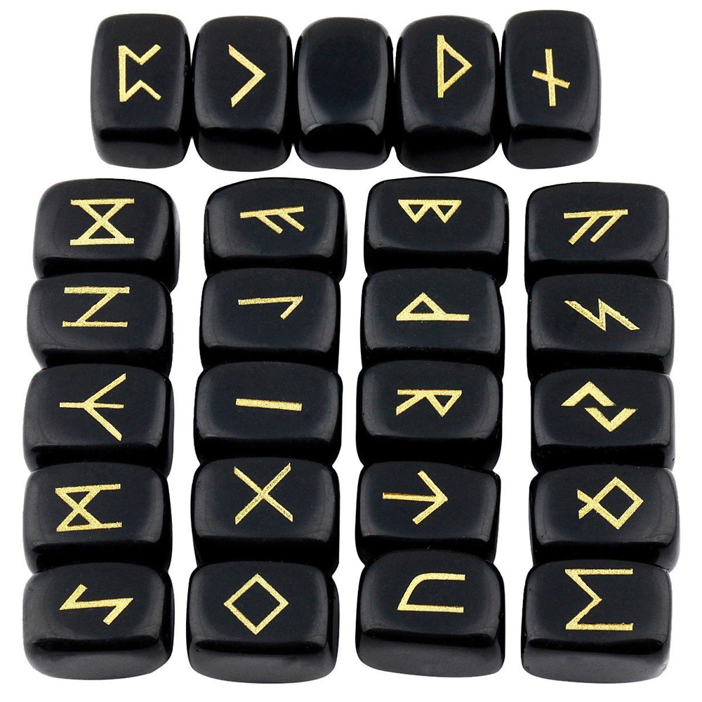 Mookaitedecor rune stones with engraved Elder Futhark for focused meditation.