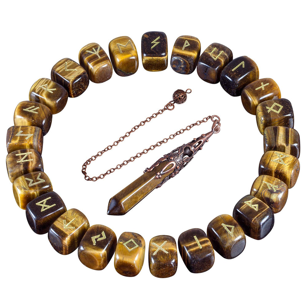 Mookaitedecor Tiger's Eye Runes Set—hand-carved stones for guided divination.