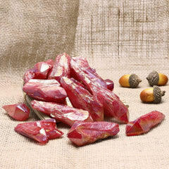 mookaitedecor red quartz points with titanium coating for crystal art projects