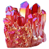 Mookaitedecor titanium-coated red rock crystal cluster—vibrant centerpiece with dramatic light reflection.