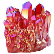Mookaitedecor titanium-coated red rock crystal cluster—vibrant centerpiece with dramatic light reflection.