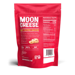 Moon Cheese Bites Pepper Jack closeup shows crisp, savory cheese rounds.
