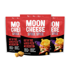 Moon Cheese Space Spice pizza snack bag showing protein-rich crunch