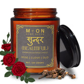 Moon Home Decor Aromatherapy Candle with Rose-Clove-Oud glow for luxurious ambiance.