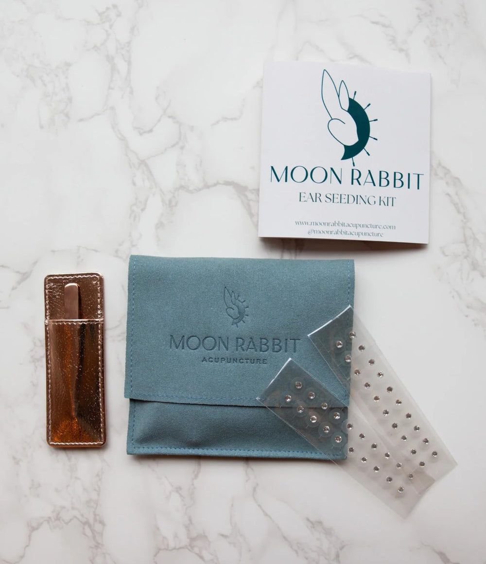 Moon Rabbit Ear Seeds Crystal 40 set with sparkling Swarovski points for portable relaxation support.