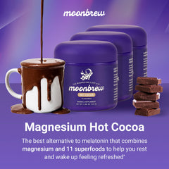 MoonBrew Nighttime Magnesium Hot Cocoa jar with spoon pour for easy bedtime prep.