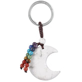Moonsix crystal crescent moon keychain with 7 chakra beads, a vibrant daily energy accessory.