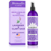 Moonwater Elixirs Lavender & Clary Sage Aura Spray bottle close-up for energy clearing.
