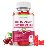 MOORGUMY iron zinc copper gummies bottle supports daily energy and immune wellness.