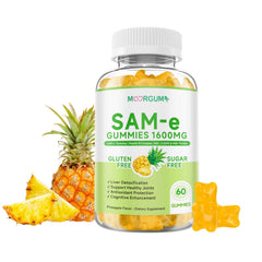 MOORGUMY SAM-e L-Tyrosine Gummies bottle front showing 1600mg SAM-e per serving for mood balance