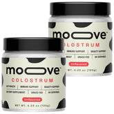MOOVE bovine colostrum powder jar for daily immune and gut support.