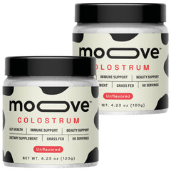 MOOVE bovine colostrum powder jar for daily immune and gut support.