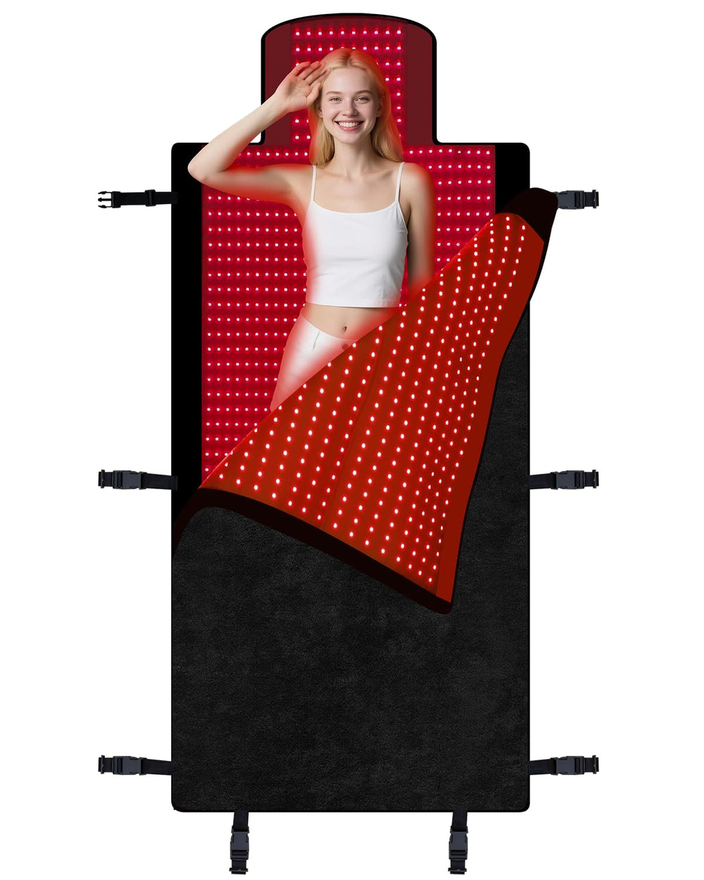 Morespond full-body red light therapy mat covers neck to toes for home use.