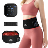 Morfone red light therapy belt worn for targeted back and shoulder relief.