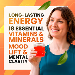 Morning Buzz ingredients blend highlighting 18 vitamins and minerals