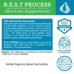 Morter HealthSystem AlkaGreen label highlights organic barley grass.