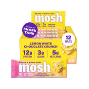 MOSH Lemon White Chocolate Keto Protein Bar packaging, convenient on-the-go protein boost.