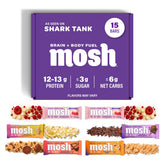 MOSH Variety Pack Keto Bars Box shows protein-packed, convenient snacking for busy days.