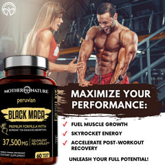 60-count jar of Mother Nature Organics Black Maca for daily performance support.