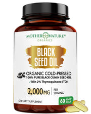 Mother Nature Organics Superfoods for Organic Living Turkish Black Seed Oil capsules bottle for daily wellness and immune support.