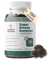 Mother Nutrient Super Greens Gummies bottle for convenient daily wellness support.
