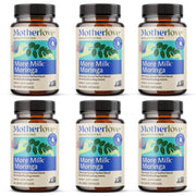 Motherlove More Milk Moringa bottle closeup highlighting organic herbal blend for nursing support.