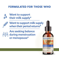 Close-up of Motherlove Shatavari bottle label highlighting organic herbs