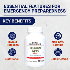 Mothers Healthy Healing iodine tablets shown for family emergency preparedness.