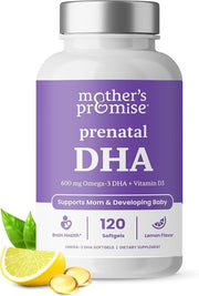 Mother's Promise prenatal DHA softgels with lemon flavor for easy swallowing
