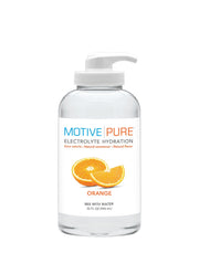 MOTIVE PURE Electrolyte Hydration orange 32oz pump bottle front view for quick on-the-go hydration.